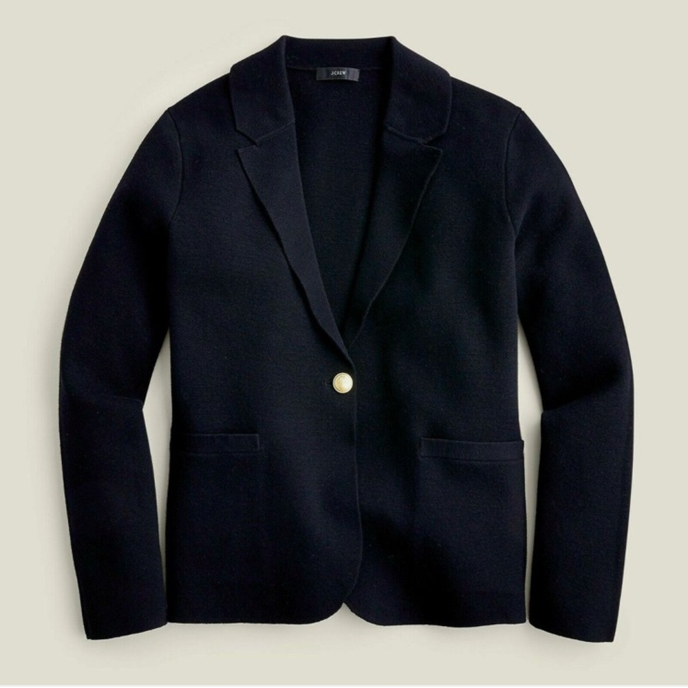 J.Crew Camille Cotton Wool Knit Shrunken Sweater Blazer in Black, Size XL